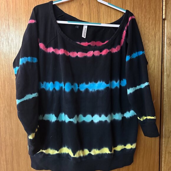 Black Sweater with Pink Blue Yellow Stripes - Picture 1 of 5